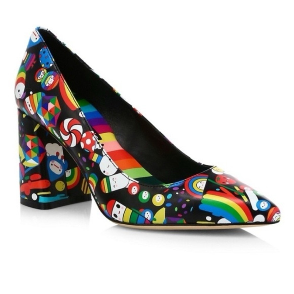 Alice + Olivia Friends With You Demetra Print Leather Pumps Pointed Toe 8.5